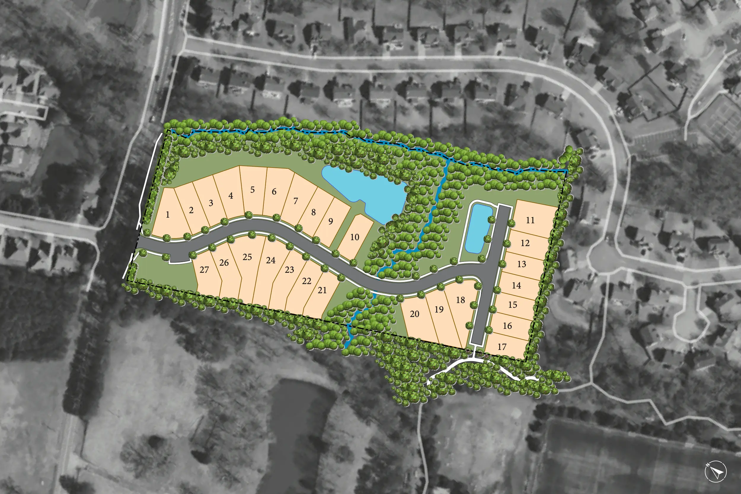 Summers Corner site plan showing 27 homesites
